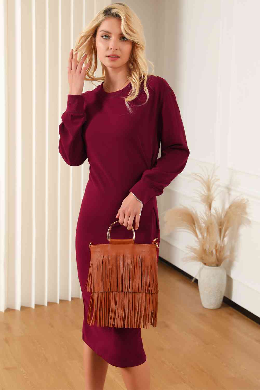 Round Neck Long Sleeve Dress