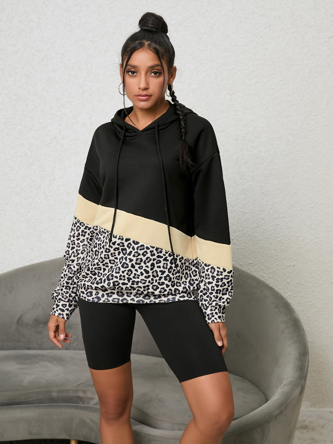 Leopard Color Block Hoodie