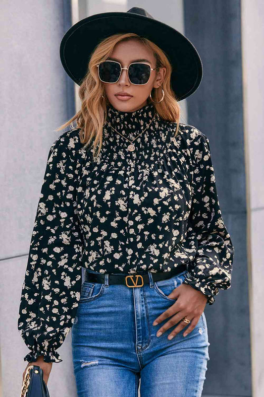 Floral Mock Neck Blouse