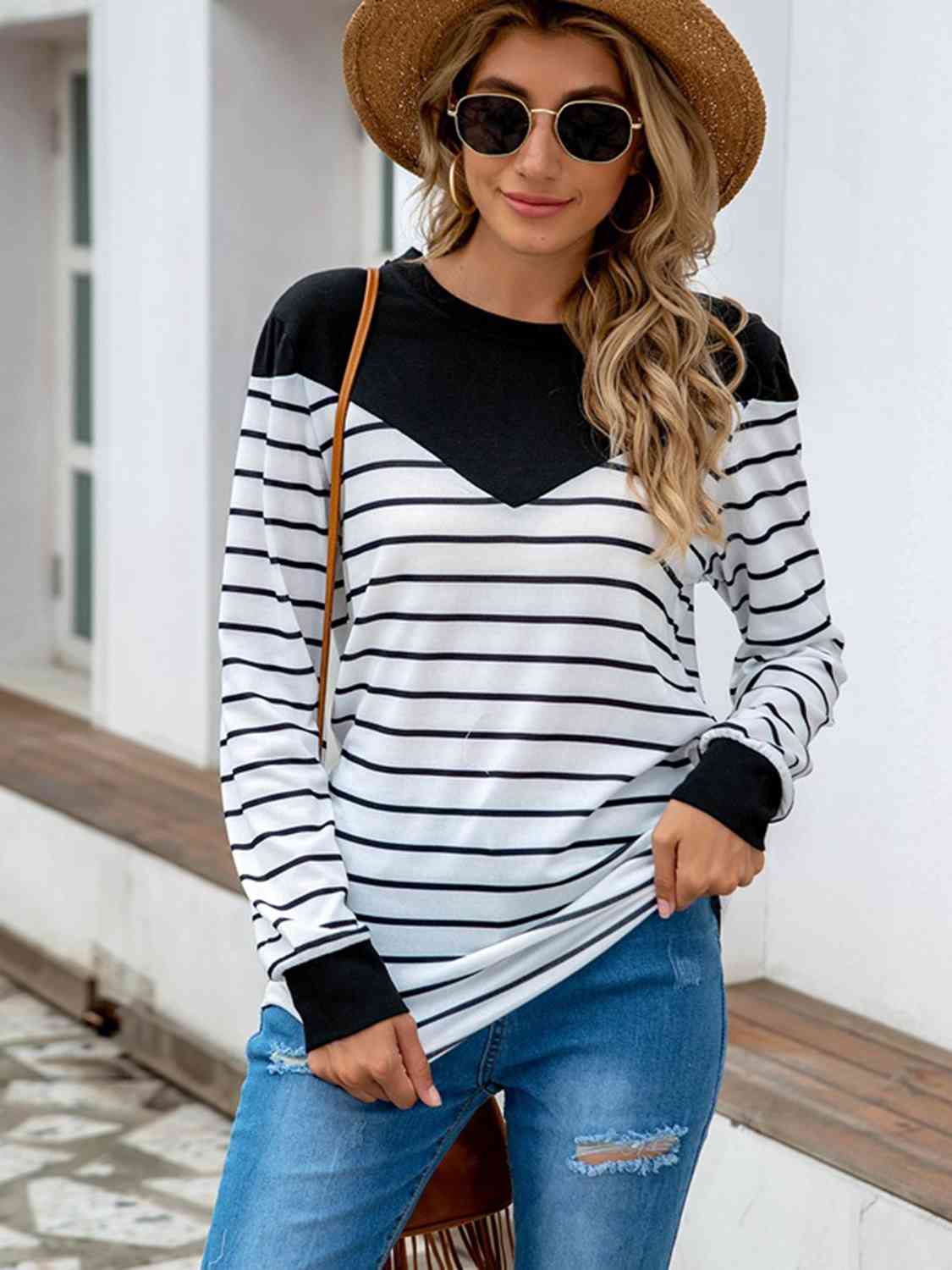 Striped Round Neck Long Sleeve T-Shirt