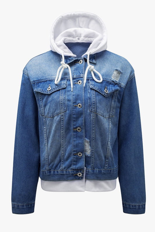 Distressed Hooded Denim Jacket