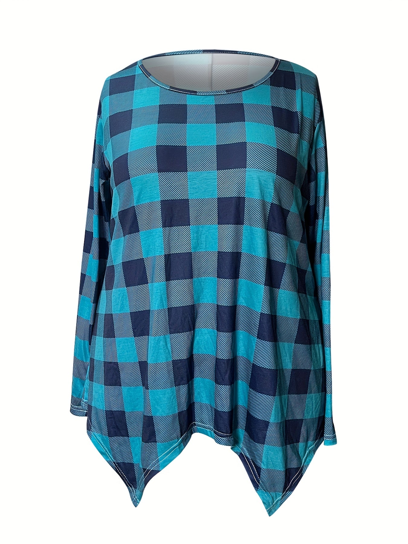 Plus Size Plaid Round Neck T-Shirt