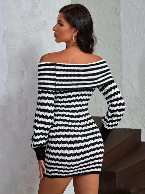 Striped Off-Shoulder Sweater Dress