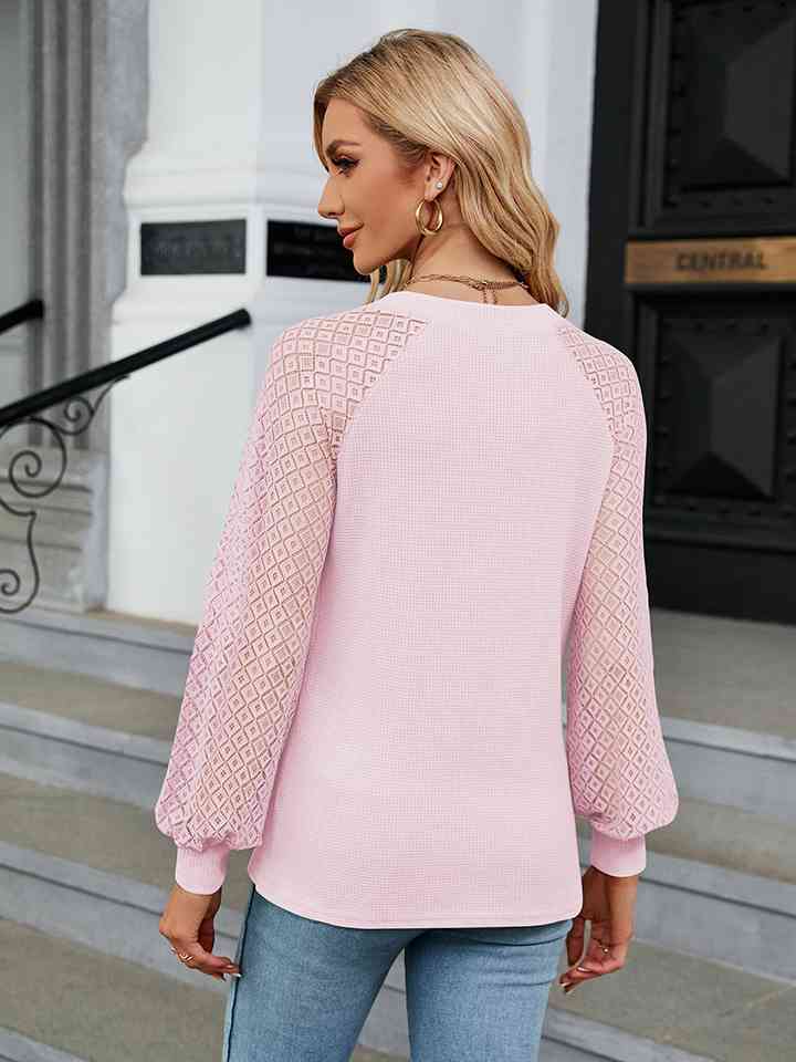 Notched Neck Raglan Sleeve Blouse