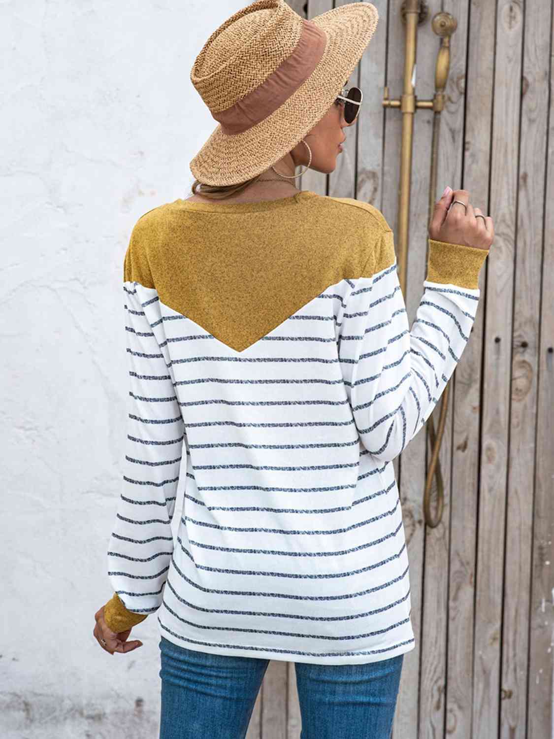 Striped Round Neck Long Sleeve T-Shirt