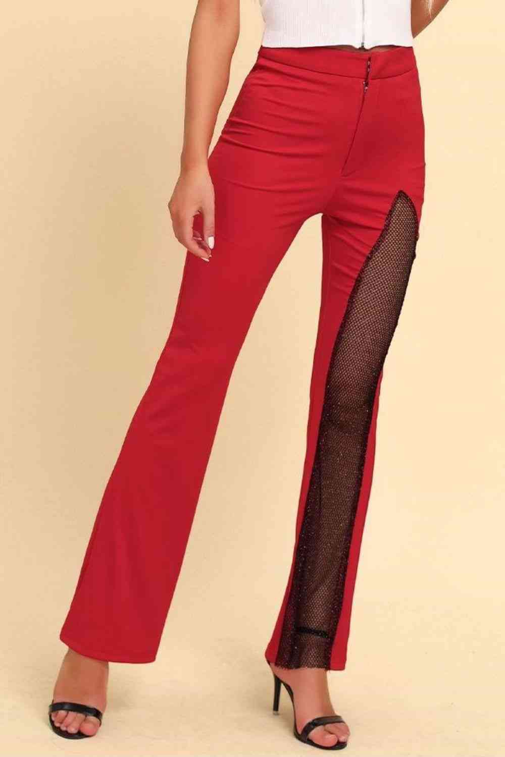 Spliced Mesh Bootcut Pants