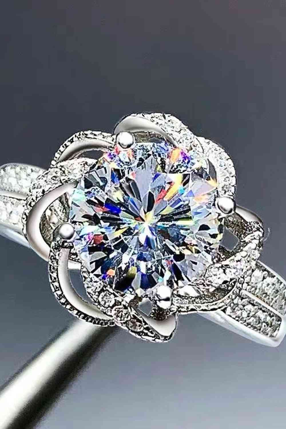 2 Carat Moissanite Floral Platinum-Plated Ring