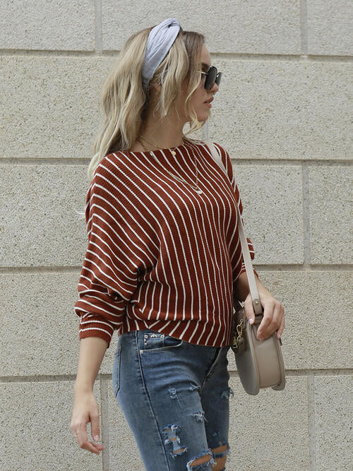 Ribbed Striped Long Sleeve Sweater